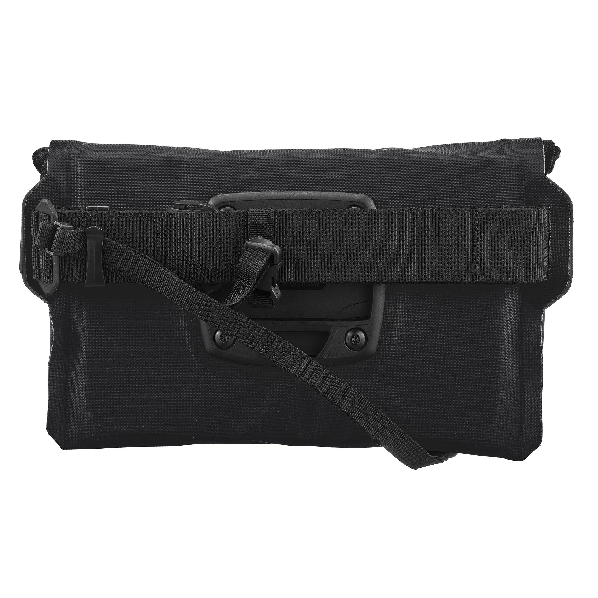 Rückansicht der ORTLIEB Velo-Sling Flex in black 2.5 Liter mit befestigtem Schultergurt